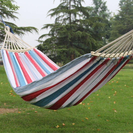 Skorter | Outdoor Double Thickened Canvas Hammock Indoor Swing with Detachable Curved Rod, Size:200x100cm(Red White Stripe)