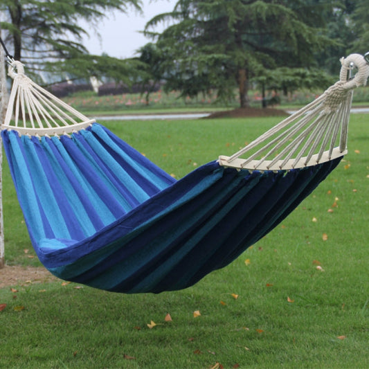 Skorter | Outdoor Double Thickened Canvas Hammock Indoor Swing with Detachable Curved Rod, Size:200x100cm(Dark Blue)