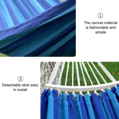 Skorter | Outdoor Double Thickened Canvas Hammock Indoor Swing with Detachable Curved Rod, Size:200x100cm(Red White Stripe)