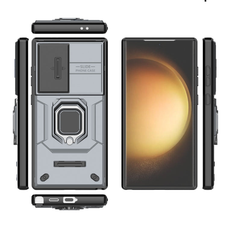 Skorter | For Samsung Galaxy S24 Ultra 5G Sliding Camshield TPU + PC Shockproof Phone Case with Holder (Gray)