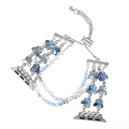 Skorter | For Apple Watch SE 2023 44mm Butterfly Chain Bracelet Metal Watch Band (Blue)