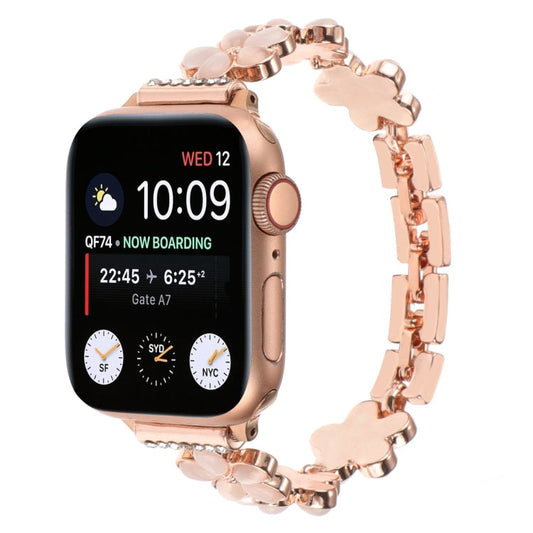 Skorter | For Apple Watch SE 2023 44mm 5-petal Flower Zinc Alloy Chain Watch Band (Rose Gold)