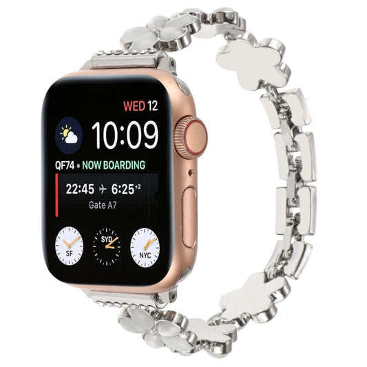 Skorter | For Apple Watch SE 2023 44mm 5-petal Flower Zinc Alloy Chain Watch Band (Silver)