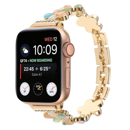 Skorter | For Apple Watch SE 2022 44mm 5-petal Flower Zinc Alloy Chain Watch Band (Gold Colored)