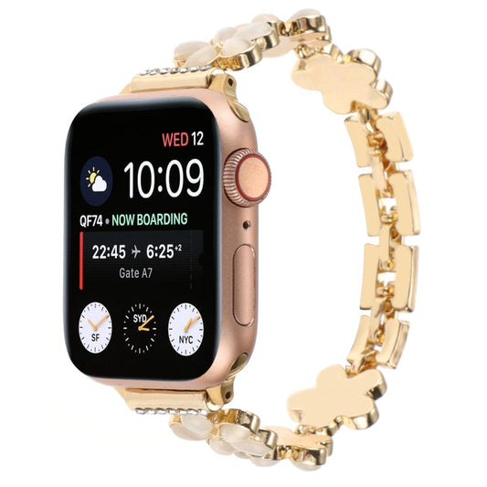Skorter | For Apple Watch 38mm 5-petal flower zinc alloy chain wristwatch band (Gold)