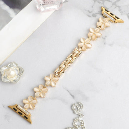 Skorter | For Apple Watch 38mm 5-petal flower zinc alloy chain wristwatch band (Gold)