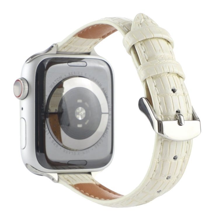 Skorter | For Apple Watch SE 2023 40mm Slim Crocodile Leather Band (Beige)