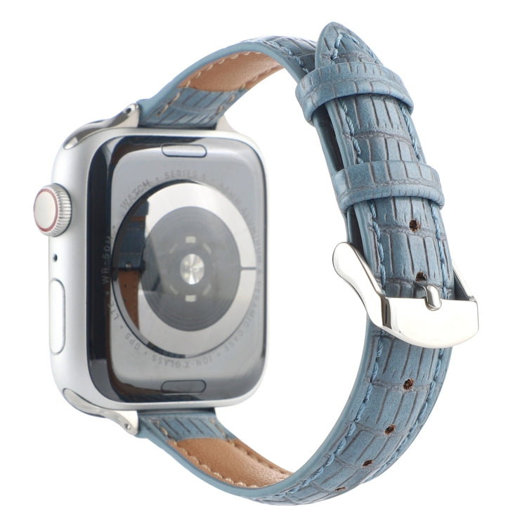 Skorter | For Apple Watch 42mm Slim Crocodile Leather Watch Band (Light Blue)