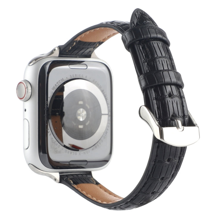 Skorter | For Apple Watch 42mm Slim Crocodile Leather Watch Strap (Black)