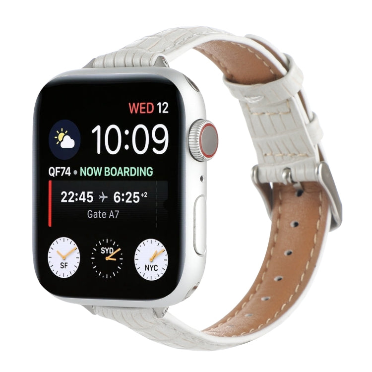 Skorter | For Apple Watch 42mm Slim Crocodile Leather Band (White)