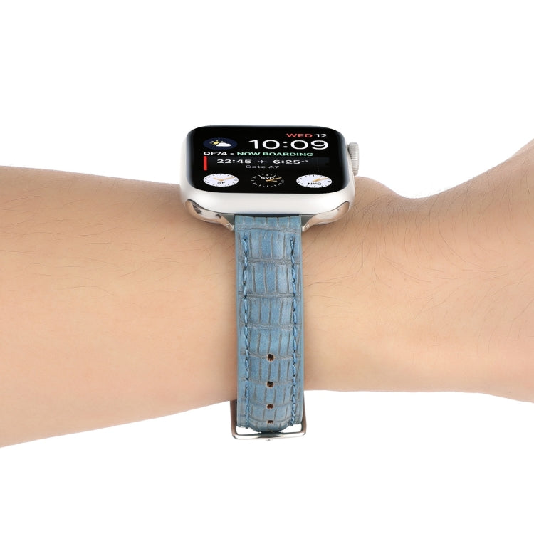 Skorter | For Apple Watch 38 mm Slim Crocodile Leather Watch Band (Light Blue)