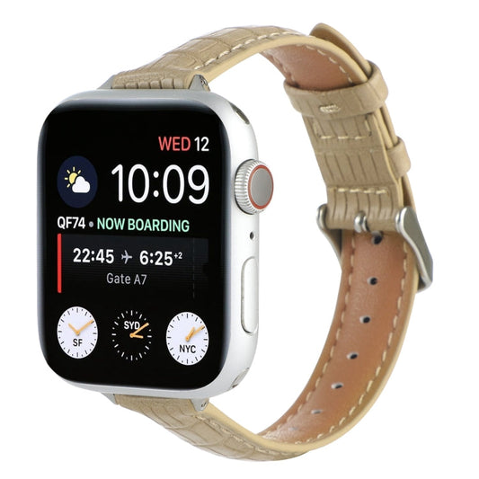 Skorter | For Apple Watch 38mm Slim Crocodile Leather Watch Band (Khaki)
