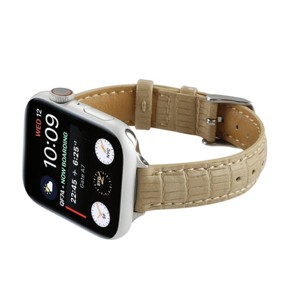 Skorter | For Apple Watch 38mm Slim Crocodile Leather Watch Band (Khaki)