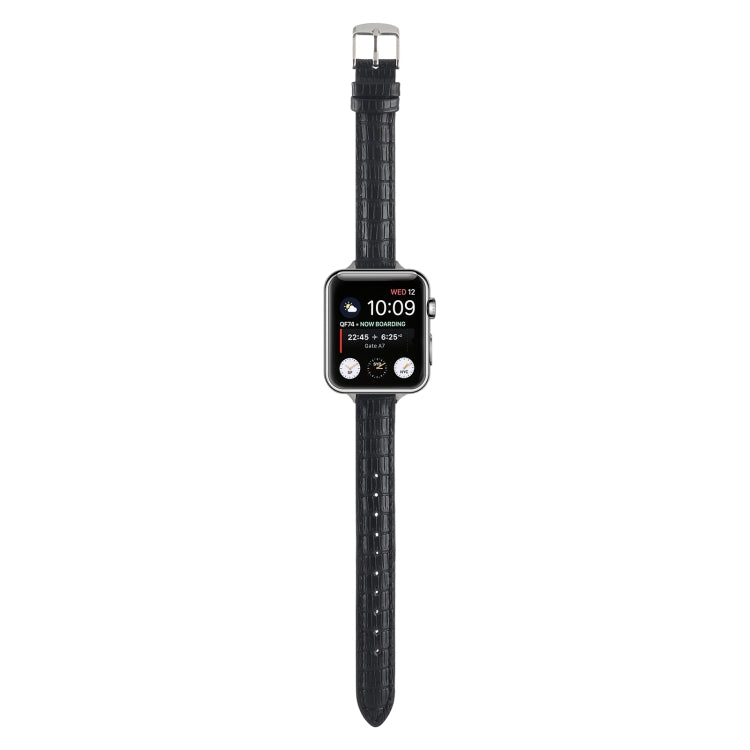 Skorter | For Apple Watch 38mm Slim Crocodile Leather Watch Band (Black)