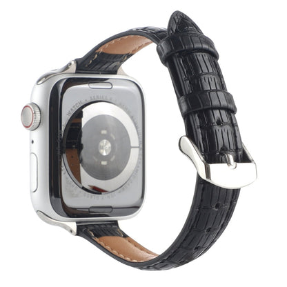 Skorter | For Apple Watch 38mm Slim Crocodile Leather Watch Band (Black)