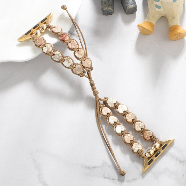 Skorter | For Apple Watch SE 2023 40mm Heart Stones Drawstring Chain Bracelet (White Brown)