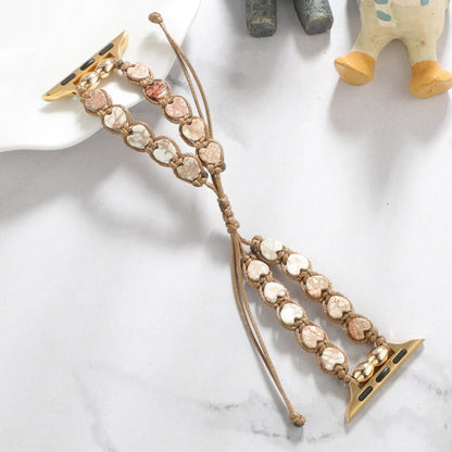 Skorter | For Apple Watch SE 2023 40mm Heart Stones Drawstring Chain Bracelet (White Brown)