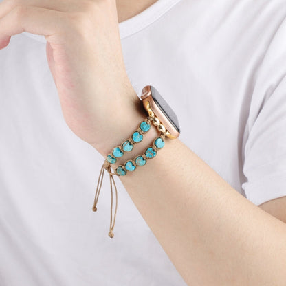 Skorter | For Apple Watch Series 8 45mm Heart Stones Drawstring Chain Bracelet (Blue)