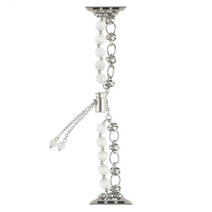 Skorter | For Apple Watch SE 2022 44mm Bead Chain Metal Strap Watch Band (White Silver)