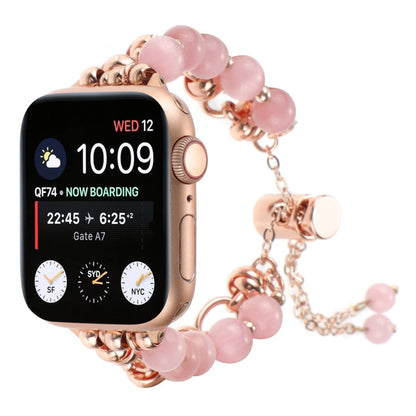Skorter | For Apple Watch SE 2022 44mm Bead Chain Metal Bracelet Watch Band (Rose Pink Gold)