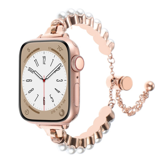 Skorter | For Apple Watch SE 2023 44mm Beaded Bracelet Metal Watch Band (Rose Gold)