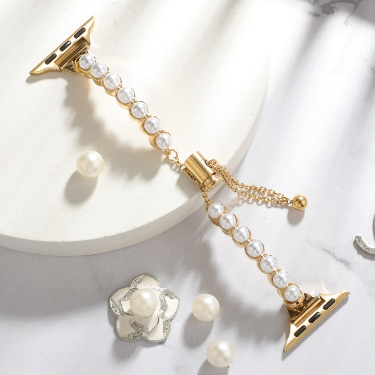Skorter | For Apple Watch 42mm Pearl Bracelet Metal Watch Band (Gold)
