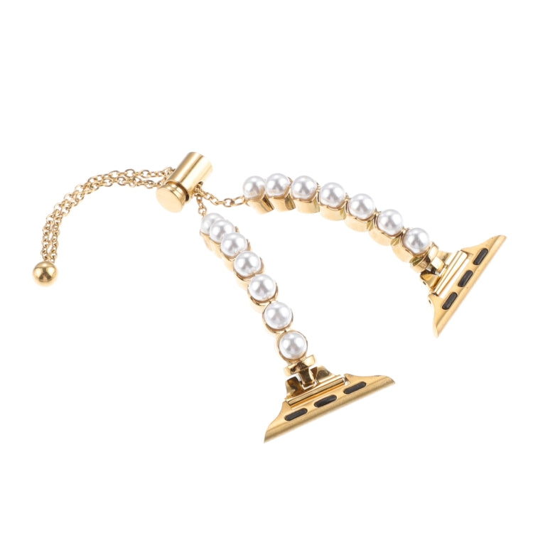 Skorter | For Apple Watch 42mm Pearl Bracelet Metal Watch Band (Gold)