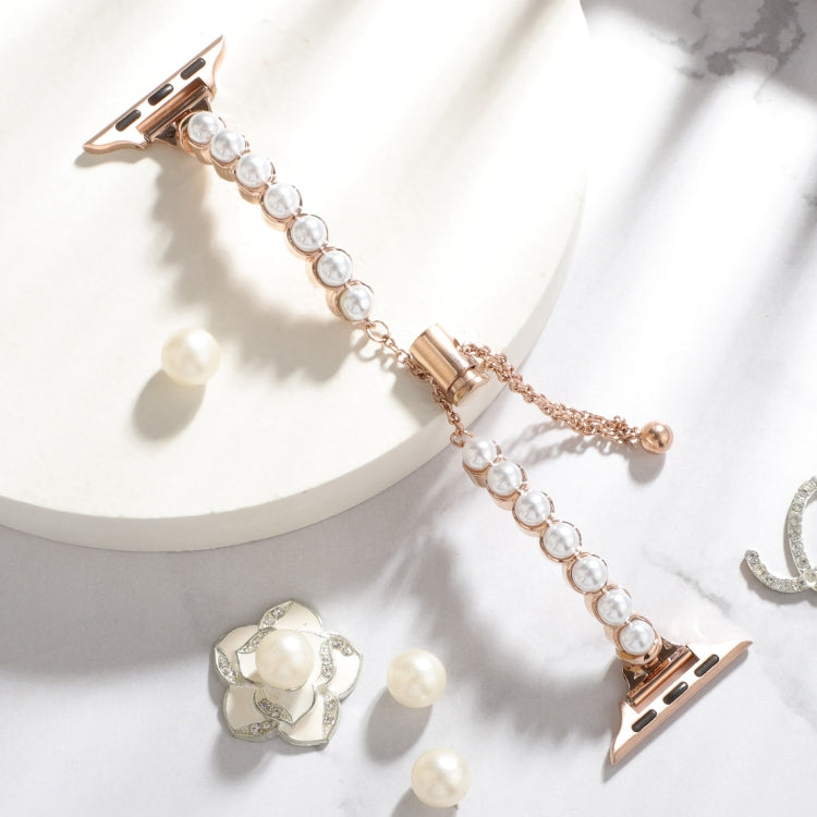 Skorter | For Apple Watch 42mm Pearl Bracelet Metal Watch Band (Rose Gold)