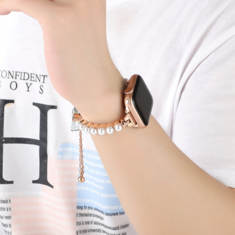 Skorter | For Apple Watch 42mm Pearl Bracelet Metal Watch Band (Rose Gold)