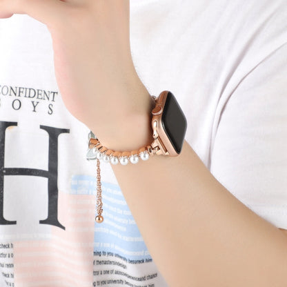 Skorter | For Apple Watch 42mm Pearl Bracelet Metal Watch Band (Rose Gold)