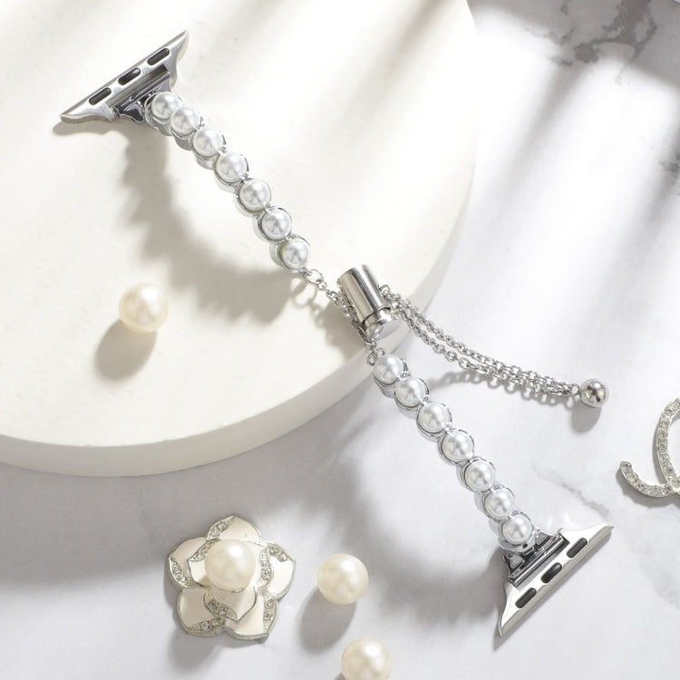 Skorter | For Apple Watch 42mm Pearl bracelet metal watch band (Silver)