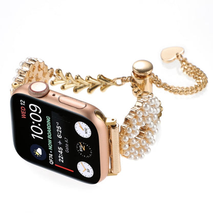 Skorter | For Apple Watch SE 2023 40mm Pearl Round Zinc Alloy Chain Metal Bracelet (Gold)