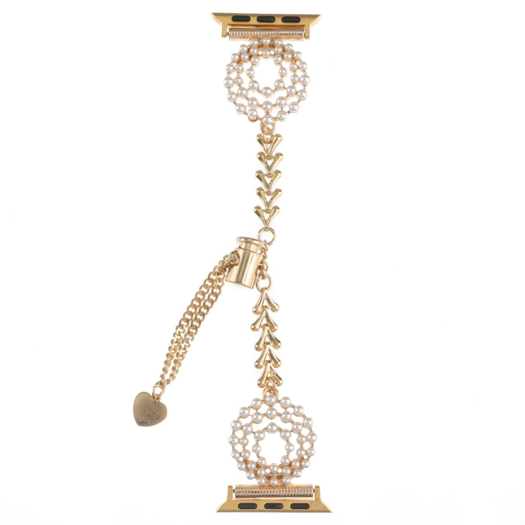 Skorter | For Apple Watch 42mm Pearl Round Zinc Alloy Chain Metal Bracelet (Gold)