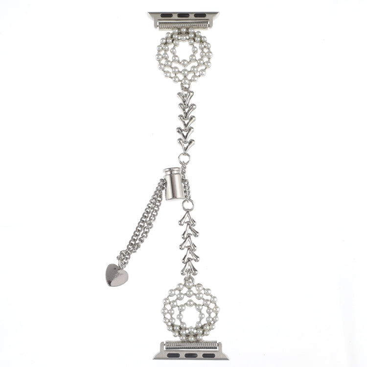 Skorter | For Apple Watch 42mm Pearl Round Zinc Alloy Chain Metal Watch Band (Silver)