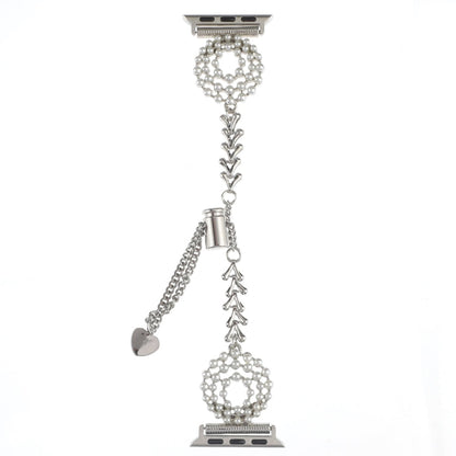 Skorter | For Apple Watch 38mm Pearl Round Zinc Alloy Chain Metal Watch Band (Silver)