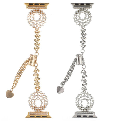 Skorter | For Apple Watch SE 2023 40mm Pearl Round Zinc Alloy Chain Metal Bracelet (Gold)