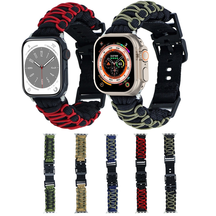 Skorter | For Apple Watch SE 2023 44mm Dual-Layer Braided Paracord Buckle Strap (Army Green Black)