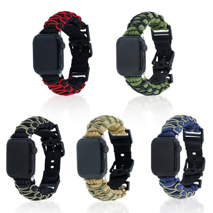 Skorter | For Apple Watch SE 2023 44mm Dual-Layer Braided Paracord Buckle Strap (Army Green Black)