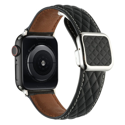 Skorter | For Apple Watch 38mm Diamond Pattern Magnetic Square Buckle Leather Strap (Black)