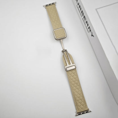 Skorter | For Apple Watch SE 2023 44mm Diamond Pattern Magnetic Square Buckle Leather Watch Band (Dark Coffee)