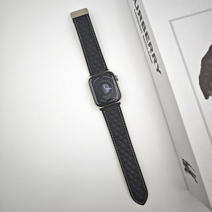 Skorter | For Apple Watch SE 2023 44mm Diamond Pattern Magnetic Folding Closure Leather Watch Band (Black)