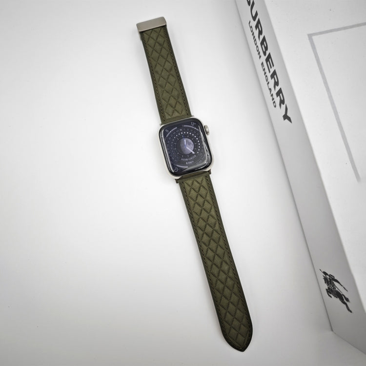 Skorter | For Apple Watch 38 mm Diamond Pattern Magnetic Flip Closure Leather Watch Band (Army Green)