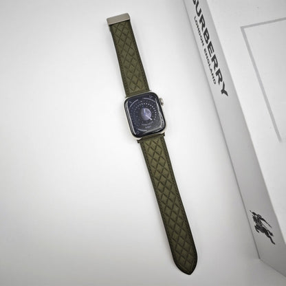 Skorter | For Apple Watch 38 mm Diamond Pattern Magnetic Flip Closure Leather Watch Band (Army Green)
