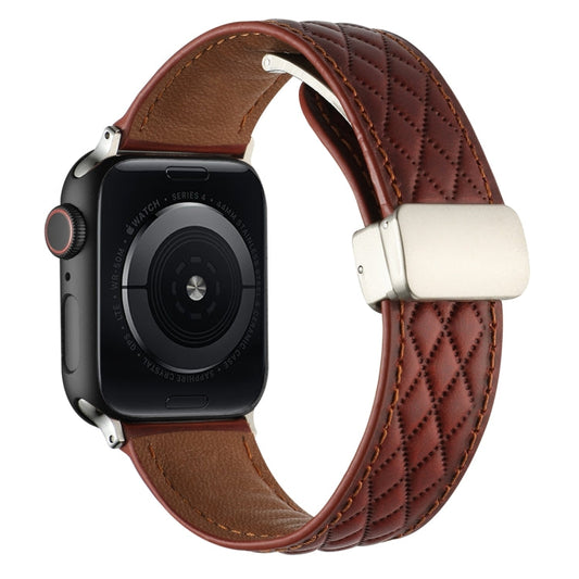 Skorter | For Apple Watch 38mm Diamond Pattern Magnetic Fold Buckle Leather Band (Red)