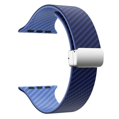 Skorter | For Apple Watch SE 2023 44mm Carbon Fiber Magnetic Silver Buckle Watch Band (Royal Blue Light Blue)