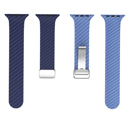 Skorter | For Apple Watch SE 2023 44mm Carbon Fiber Magnetic Silver Buckle Watch Band (Royal Blue Light Blue)