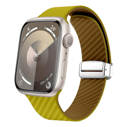 Skorter | For Apple Watch SE 2023 44mm Carbon Fiber Magnetic Silver Buckle Watch Band (Olive Brown)