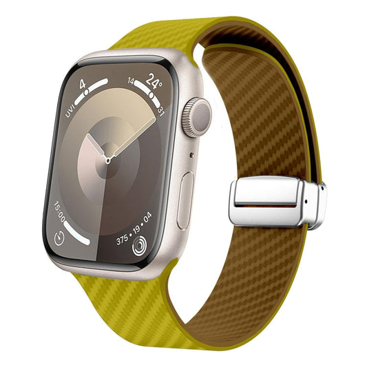 Skorter | For Apple Watch SE 2023 44mm Carbon Fiber Magnetic Silver Buckle Watch Band (Olive Brown)