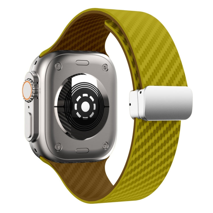 Skorter | For Apple Watch SE 2023 44mm Carbon Fiber Magnetic Silver Buckle Watch Band (Olive Brown)