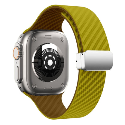 Skorter | For Apple Watch SE 2023 44mm Carbon Fiber Magnetic Silver Buckle Watch Band (Olive Brown)